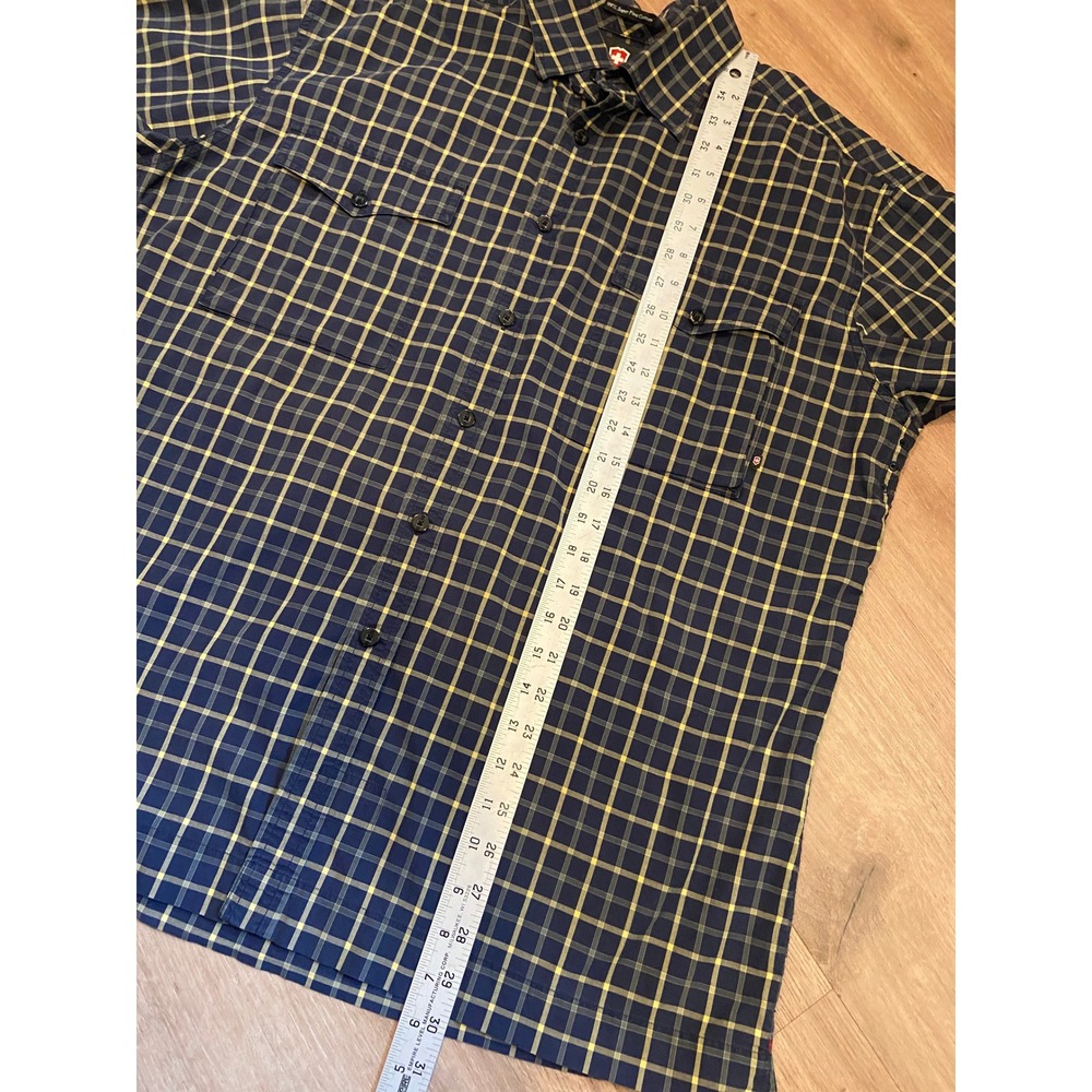 Victorinox Swiss Army Shirt XL Navy Blue Yellow Plaid S/S Cotton Utility Rugged - Picture 7 of 8